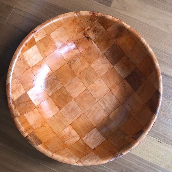Other - Vintage Wood Party Chip Popcorn Bowl Weavewood Woven Wood 20”’